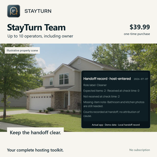 StayTurn Team. Your complete hosting toolkit. Up to 10 operators, including the owner. $39.99 once.