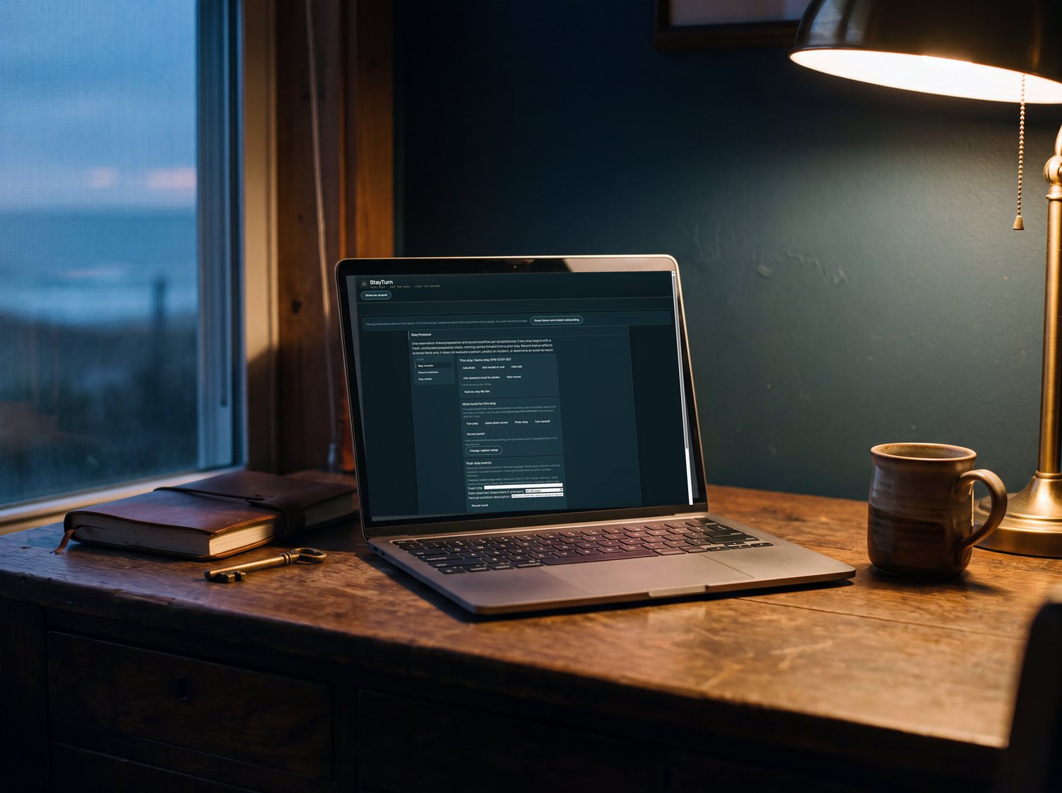 The StayTurn record open on a laptop at dusk